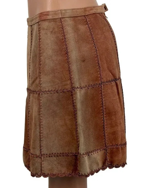Free People Suede Patchwork High Waist Mini Skirt | Western Boho Coastal 70s 10 - Picture 13 of 16